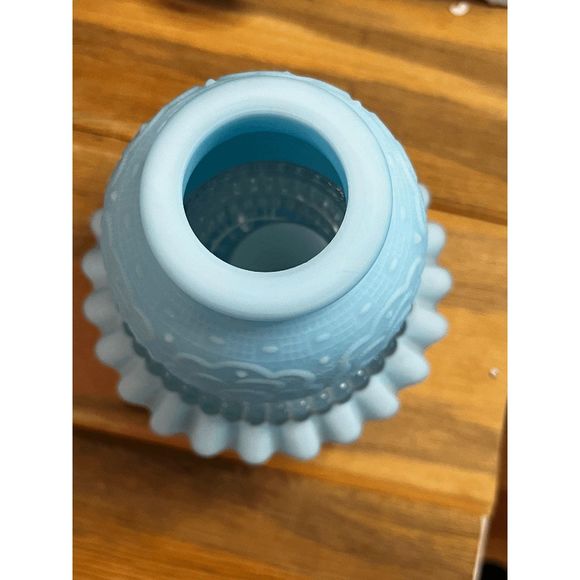 Vintage Fenton Custard Blue Satin Glass Persian Medallion Pattern Fairy Lamp - Picture 3 of 8